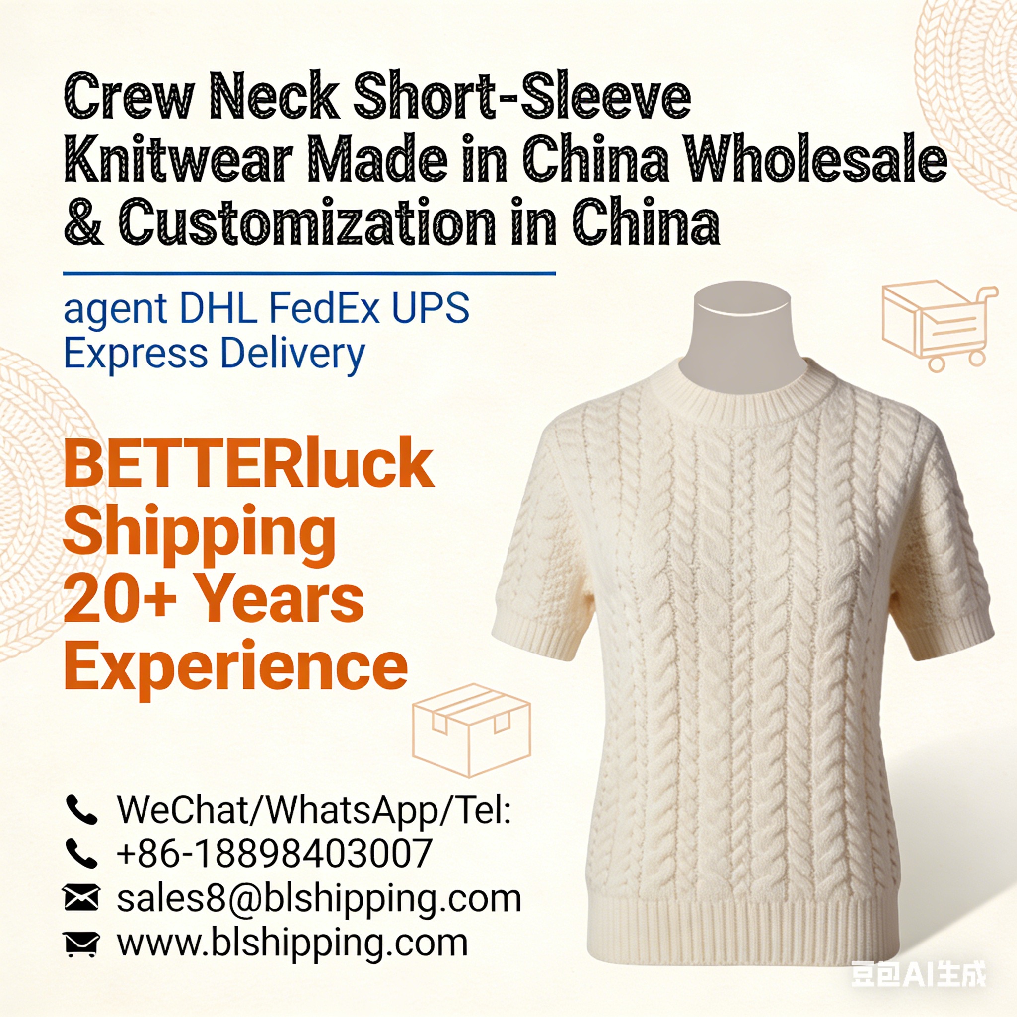 China Crew Neck Short-Sleeve Knitwear air courier express