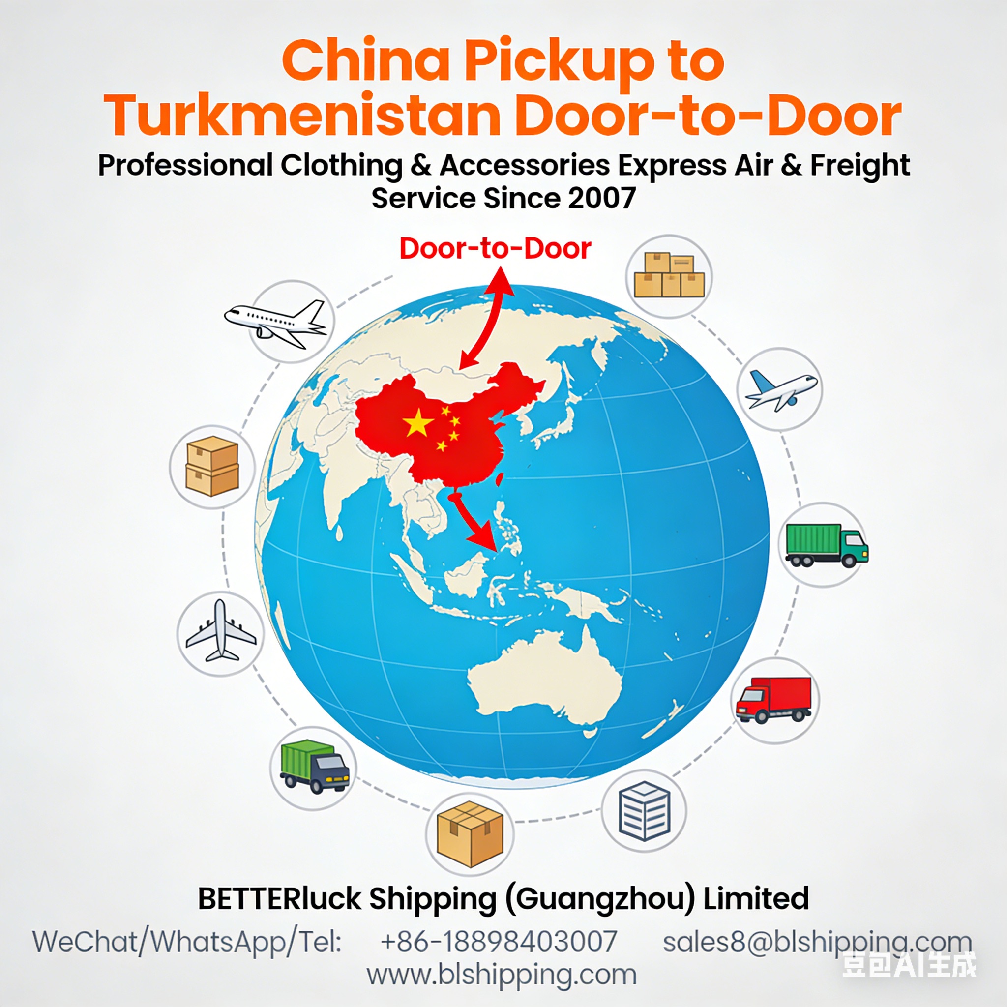 Air Express China Door-to-Door Turkmenistan Clothing Freight