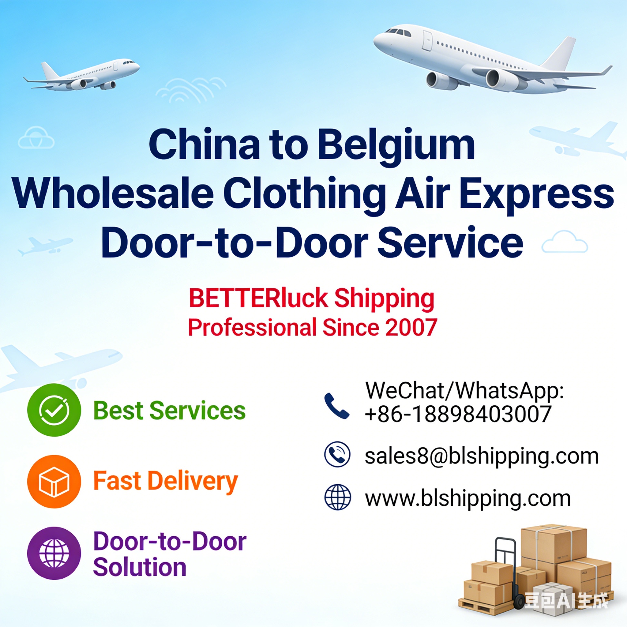 China to Belgium clothing air express door-to-door service