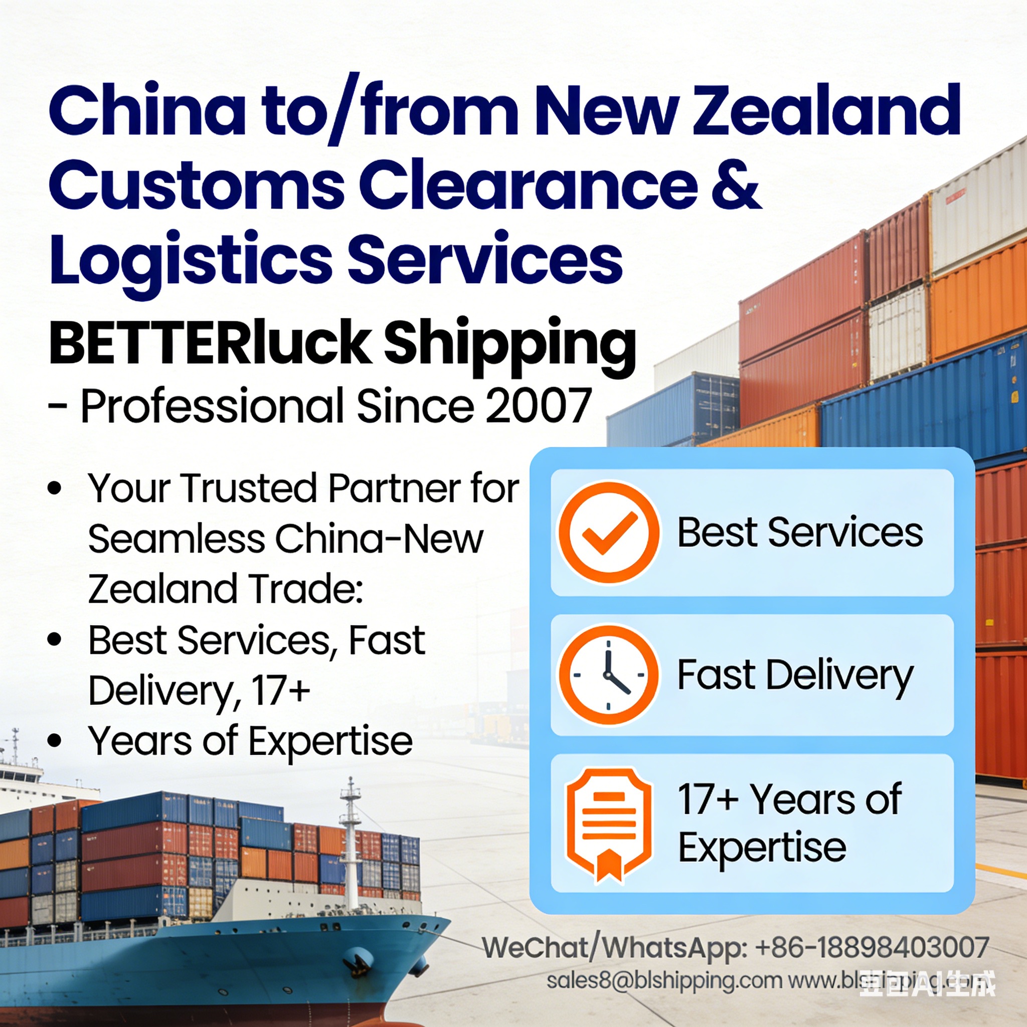 China to/from New Zealand Customs Clearance & Logistics