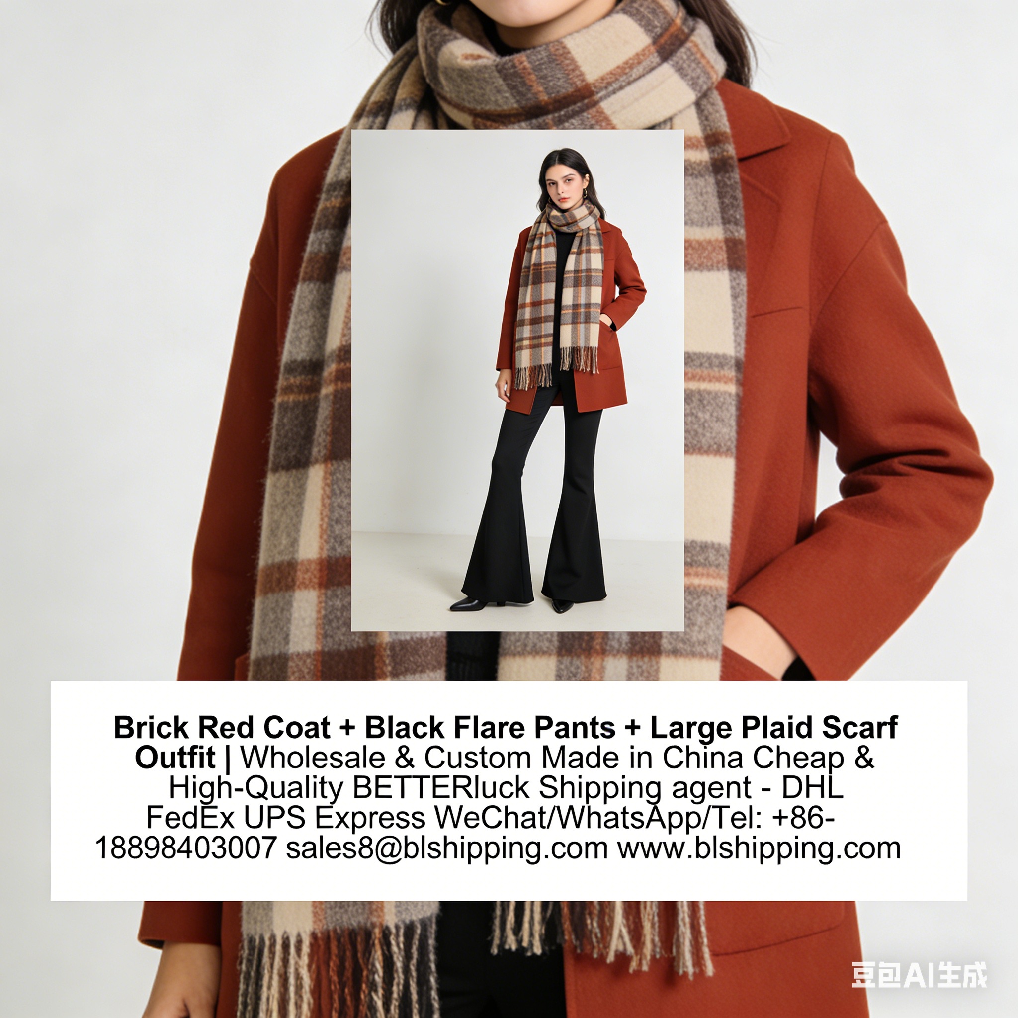 Coat Flare Pants Scarf Outfit China courier express delivery