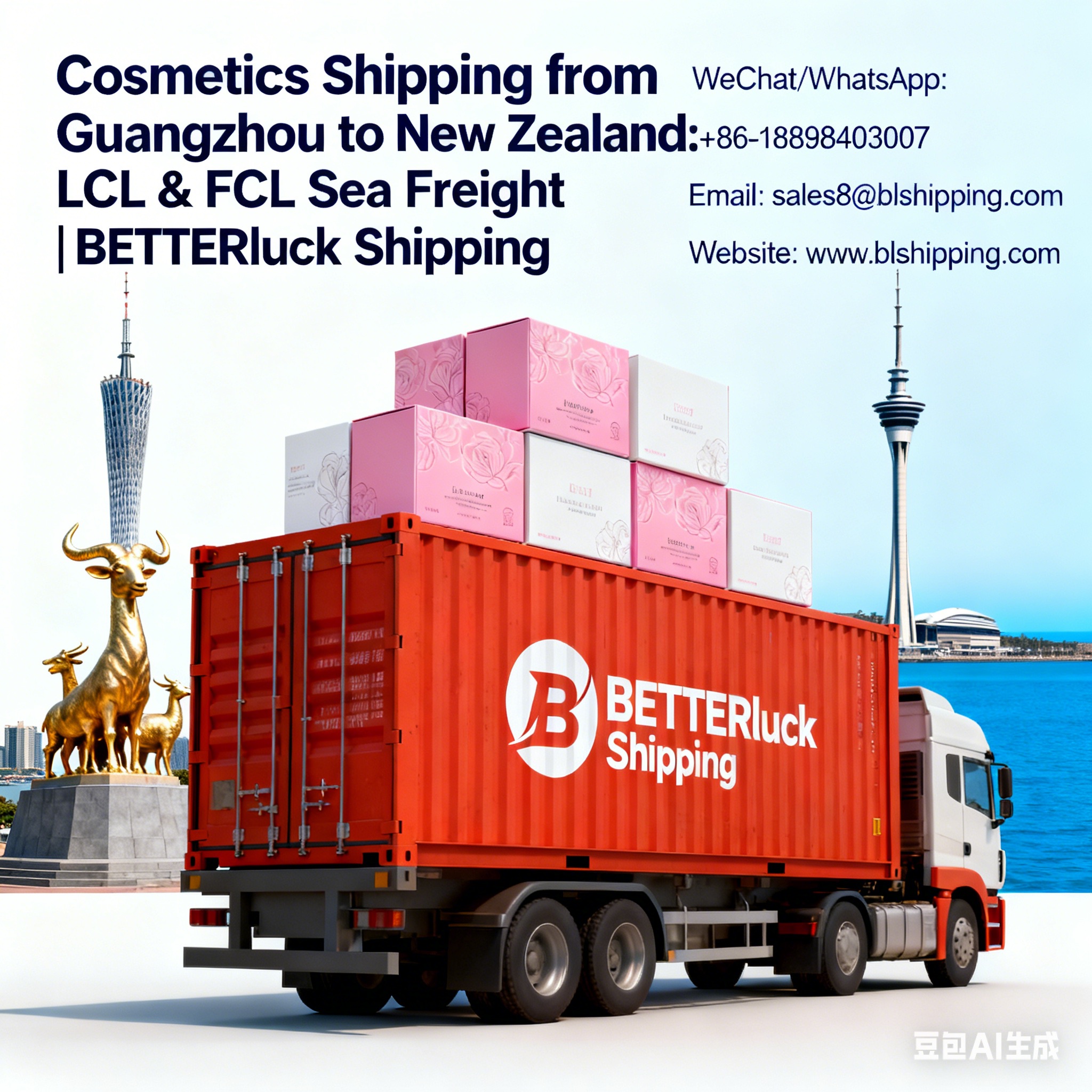 Cosmetics from Guangzhou to New Zealand LCL Sea Freight