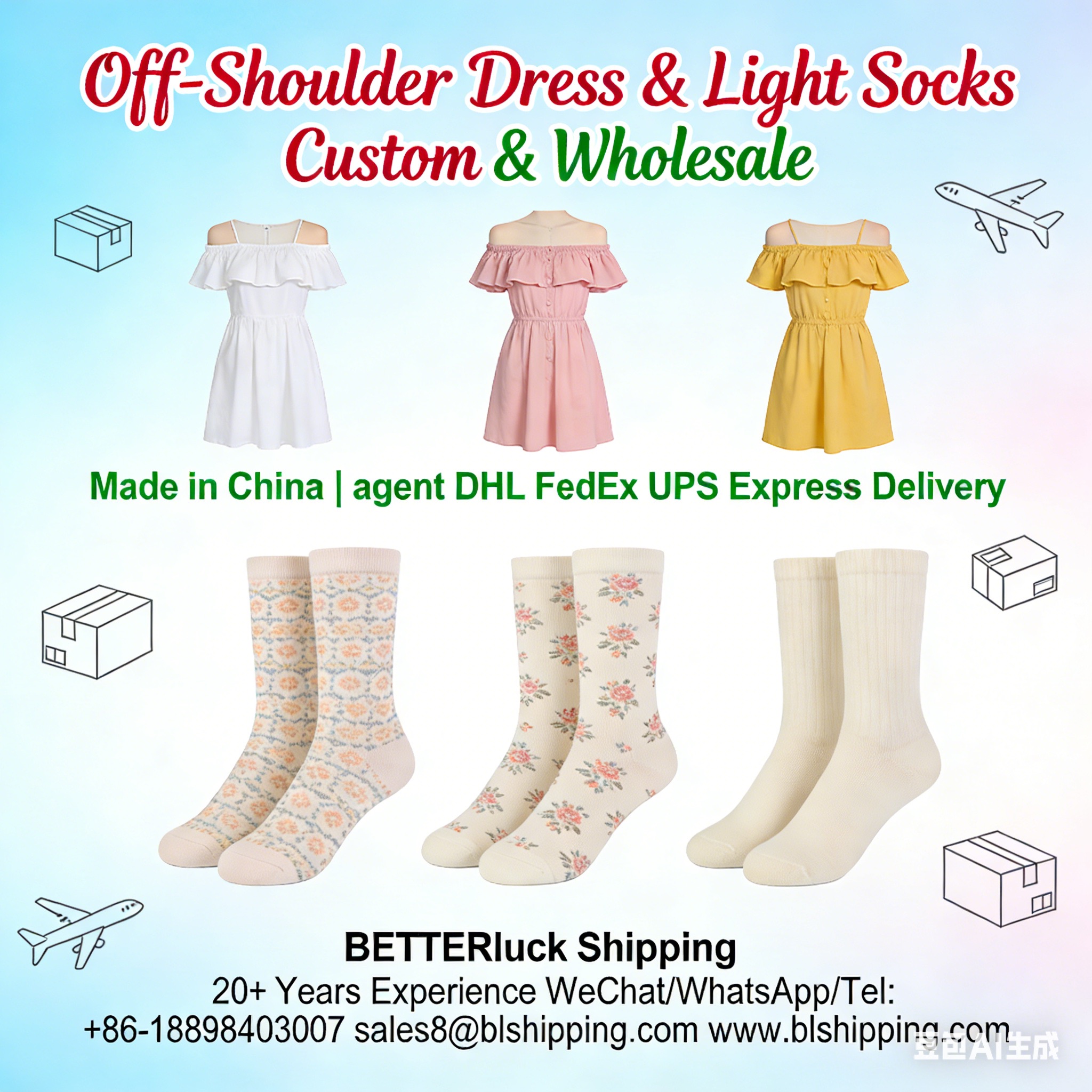 Off-Shoulder Dress Socks China air courier express delivery fast