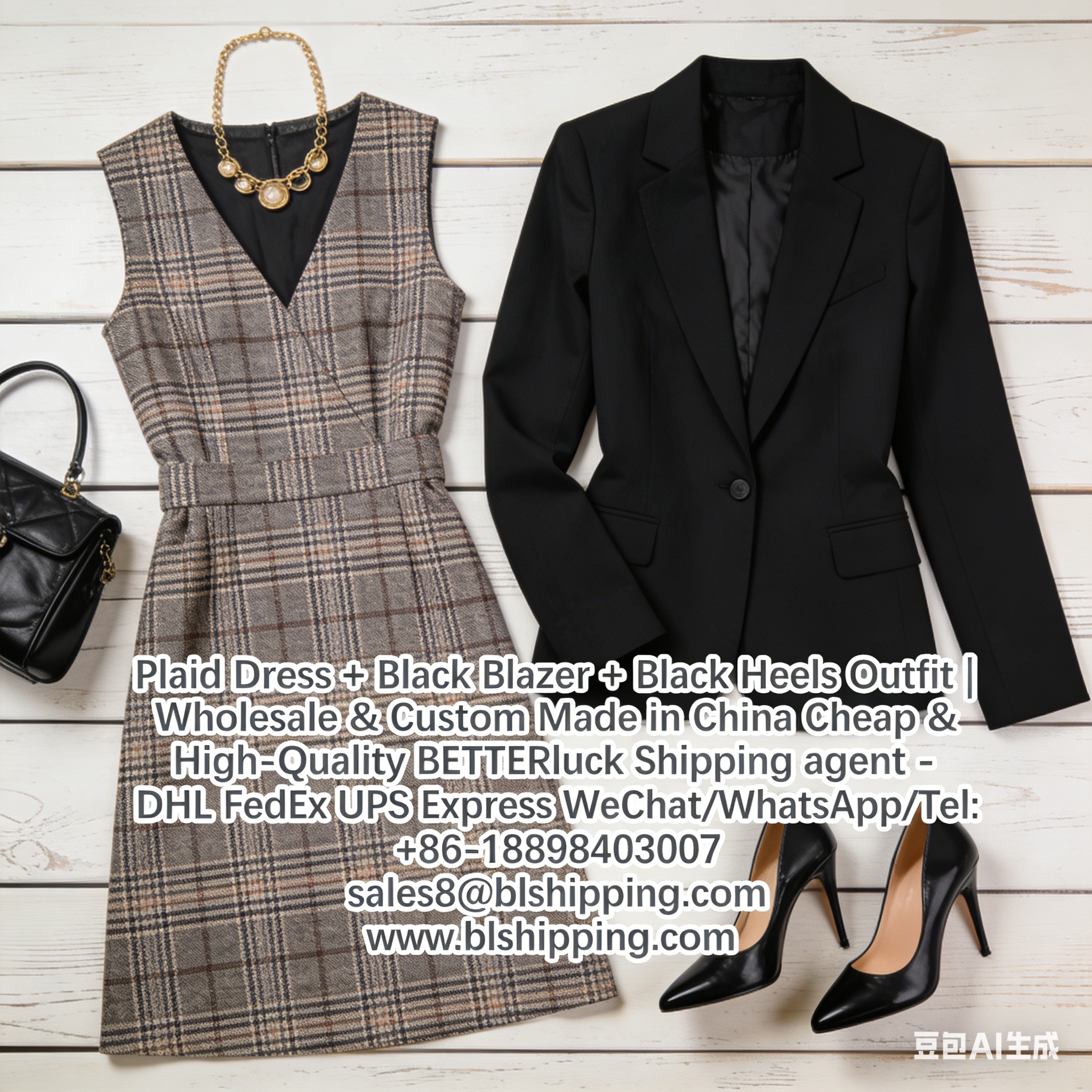 Plaid Dress Blazer Heels Outfit China courier express delivery
