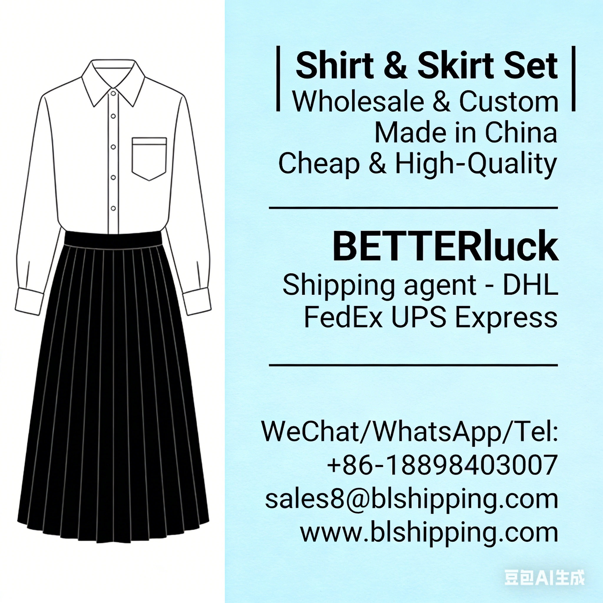 Shirt & Skirt Set Made in China air courier express delivery fast